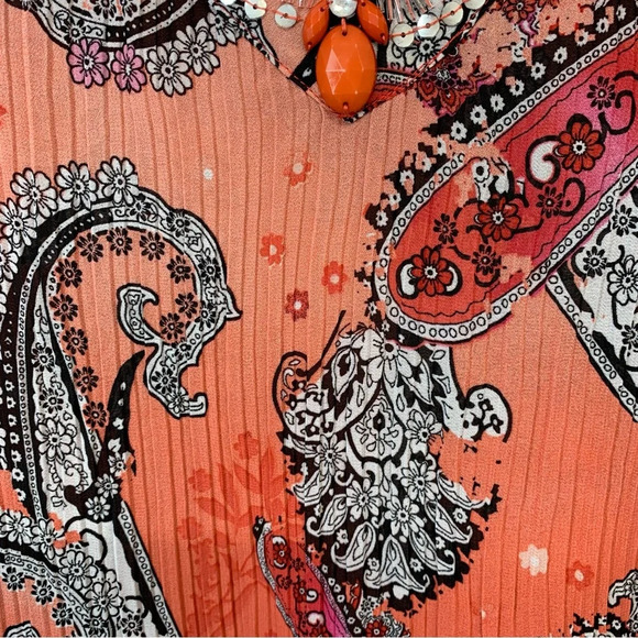 Avenue Blouse Woman 22/24 Floral Colorful Beaded Flare Sleeve Boho Travel Office - Picture 4 of 10